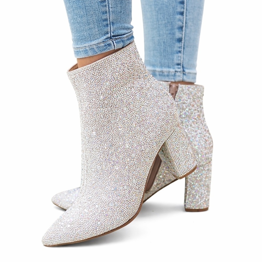 Betsey Johnson SB-Cady 8.5M Glittering Silver Heeled Booties - Picture 7 of 7